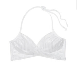 VS Pink Ribbed Lace-up Back Swim Top S